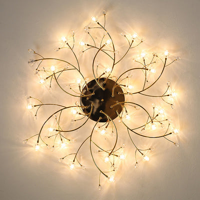 Contemporary Luxury Hardware Crystal Glass Flower Shade Spiral Branch 15/25/30-Light Flush Mount Ceiling Light For Bedroom