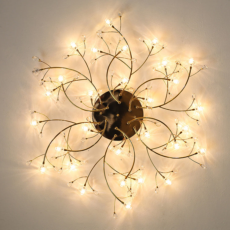 Contemporary Luxury Hardware Crystal Glass Flower Shade Spiral Branch 15/25/30-Light Flush Mount Ceiling Light For Bedroom
