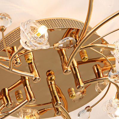 Contemporary Luxury Hardware Crystal Glass Flower Shade Spiral Branch 15/25/30-Light Flush Mount Ceiling Light For Bedroom