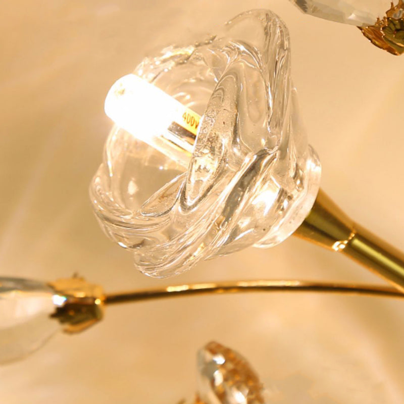 Contemporary Luxury Hardware Crystal Glass Flower Shade Spiral Branch 15/25/30-Light Flush Mount Ceiling Light For Bedroom