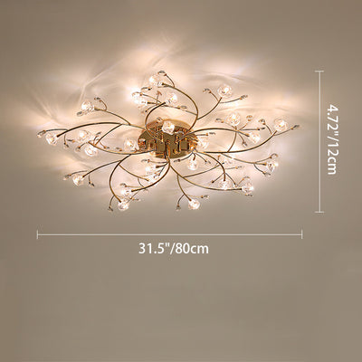 Contemporary Luxury Hardware Crystal Glass Flower Shade Spiral Branch 15/25/30-Light Flush Mount Ceiling Light For Bedroom