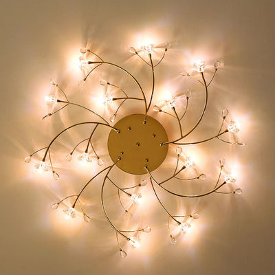 Contemporary Luxury Hardware Crystal Glass Flower Shade Spiral Branch 15/25/30-Light Flush Mount Ceiling Light For Bedroom