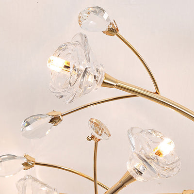 Contemporary Luxury Hardware Crystal Glass Flower Shade Spiral Branch 15/25/30-Light Flush Mount Ceiling Light For Bedroom