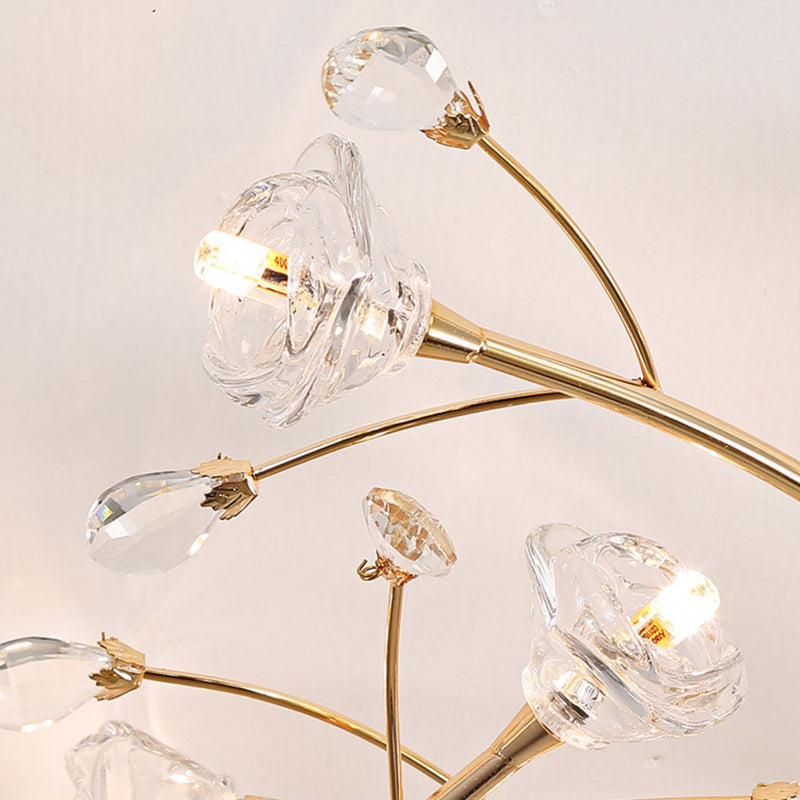 Contemporary Luxury Hardware Crystal Glass Flower Shade Spiral Branch 15/25/30-Light Flush Mount Ceiling Light For Bedroom