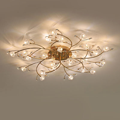 Contemporary Luxury Hardware Crystal Glass Flower Shade Spiral Branch 15/25/30-Light Flush Mount Ceiling Light For Bedroom
