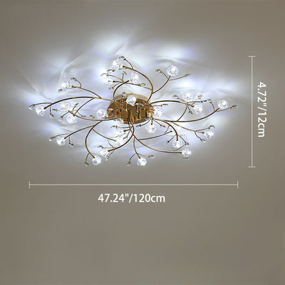 Contemporary Luxury Hardware Crystal Glass Flower Shade Spiral Branch 15/25/30-Light Flush Mount Ceiling Light For Bedroom
