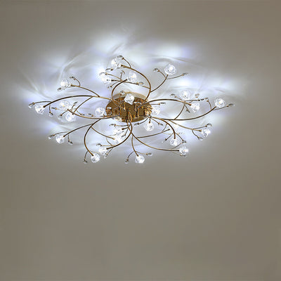 Contemporary Luxury Hardware Crystal Glass Flower Shade Spiral Branch 15/25/30-Light Flush Mount Ceiling Light For Bedroom