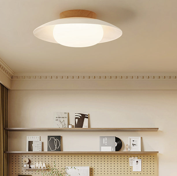 Luz de techo montada semi-empotrada LED acrílica de hierro redondo japonés tradicional para sala de estar 