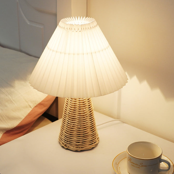 Lampe de table LED en rotin plissé bohème contemporain pour chambre 