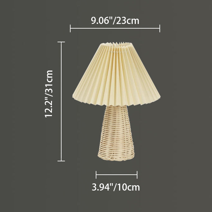 Zeitgenössische Boho Falten Drum Stoff Rattan LED Tischlampe für das Schlafzimmer 