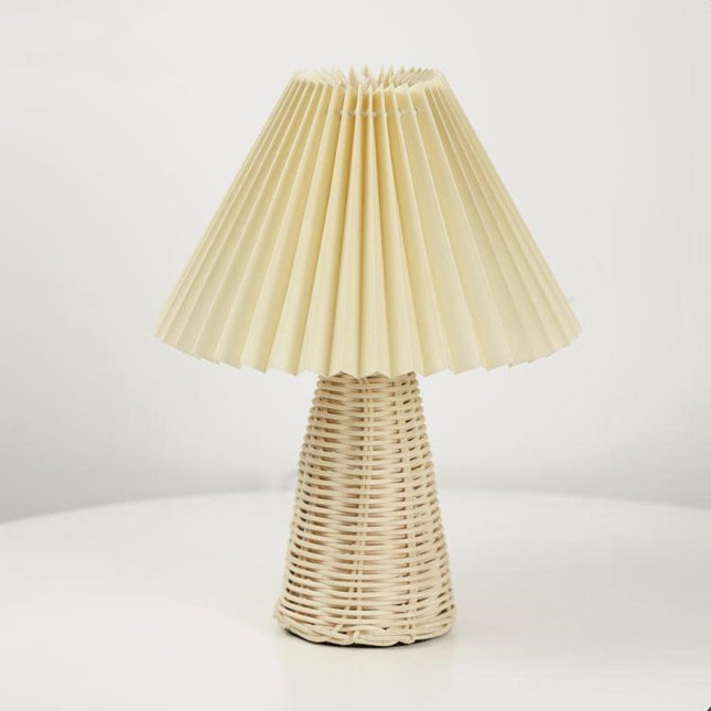 Lampe de table LED en rotin plissé bohème contemporain pour chambre 