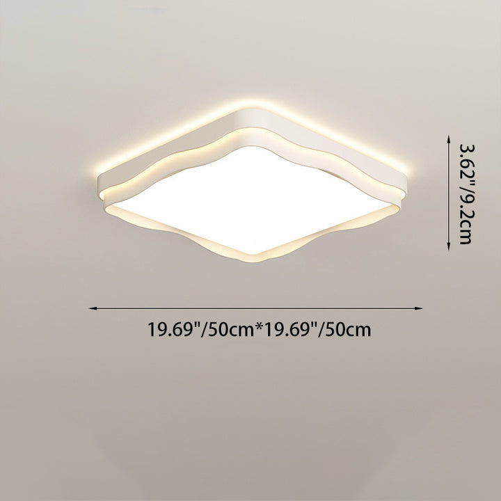 Modern Minimalist Cream Square Round Iron Acrylic PE LED Flush Mount Ceiling Light For Bedroom