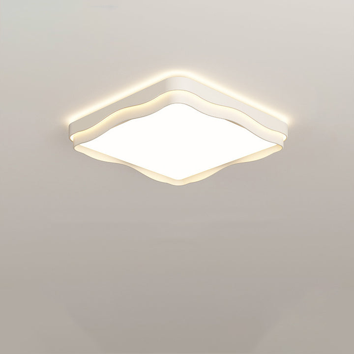 Modern Minimalist Cream Square Round Iron Acrylic PE LED Flush Mount Ceiling Light For Bedroom