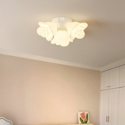 Zeitgenössische kreative cremefarbene florale Eisen-PE 3-Licht Halbeinbau-Deckenleuchte für das Schlafzimmer 
