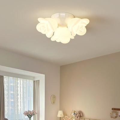 Zeitgenössische kreative cremefarbene florale Eisen-PE 3-Licht Halbeinbau-Deckenleuchte für das Schlafzimmer 