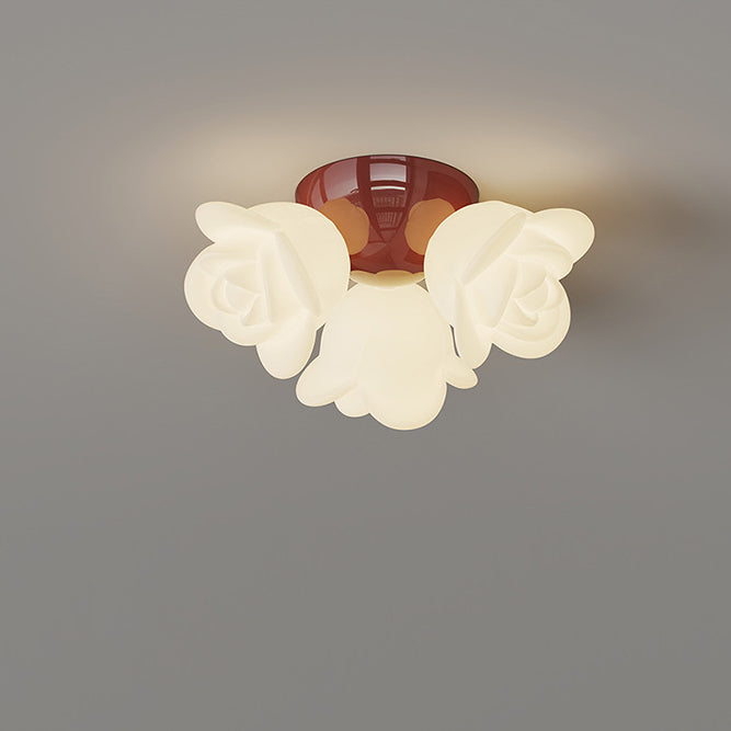 Zeitgenössische kreative cremefarbene florale Eisen-PE 3-Licht Halbeinbau-Deckenleuchte für das Schlafzimmer 