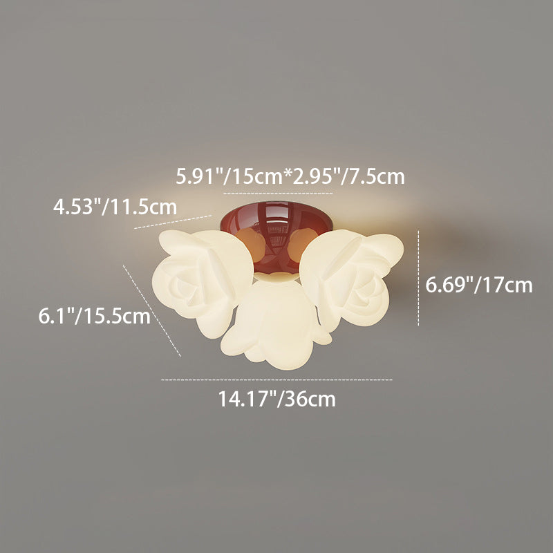 Zeitgenössische kreative cremefarbene florale Eisen-PE 3-Licht Halbeinbau-Deckenleuchte für das Schlafzimmer 