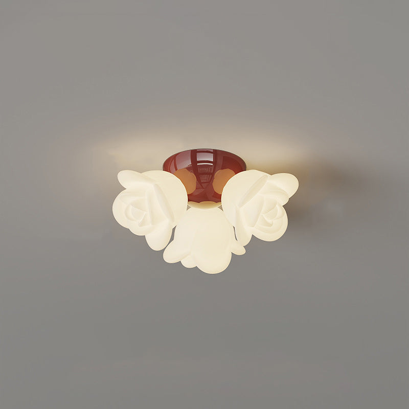 Zeitgenössische kreative cremefarbene florale Eisen-PE 3-Licht Halbeinbau-Deckenleuchte für das Schlafzimmer 