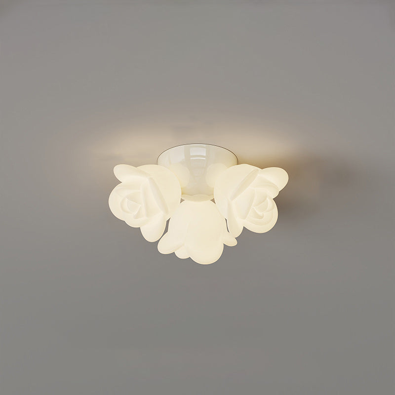 Zeitgenössische kreative cremefarbene florale Eisen-PE 3-Licht Halbeinbau-Deckenleuchte für das Schlafzimmer 