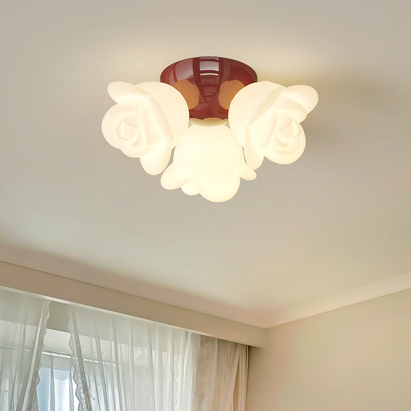 Zeitgenössische kreative cremefarbene florale Eisen-PE 3-Licht Halbeinbau-Deckenleuchte für das Schlafzimmer 
