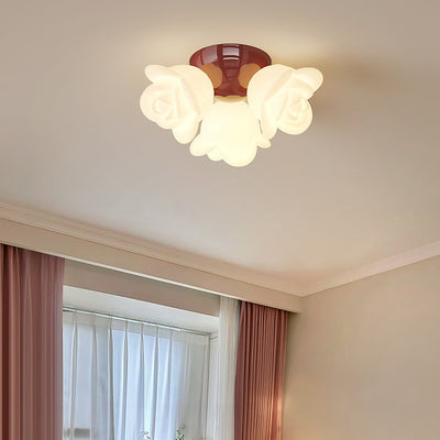 Zeitgenössische kreative cremefarbene florale Eisen-PE 3-Licht Halbeinbau-Deckenleuchte für das Schlafzimmer 