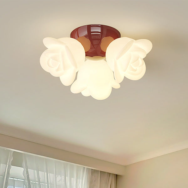 Zeitgenössische kreative cremefarbene florale Eisen-PE 3-Licht Halbeinbau-Deckenleuchte für das Schlafzimmer 