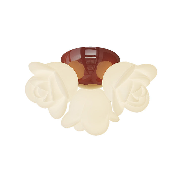 Contemporary Creative Cream Floral Iron PE 3-Light Semi-Flush Mount Ceiling Light For Bedroom