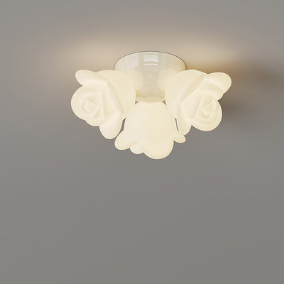 Zeitgenössische kreative cremefarbene florale Eisen-PE 3-Licht Halbeinbau-Deckenleuchte für das Schlafzimmer 