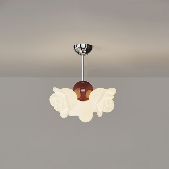 Contemporary Creative Cream Floral Iron PE 3-Light Chandelier For Bedroom