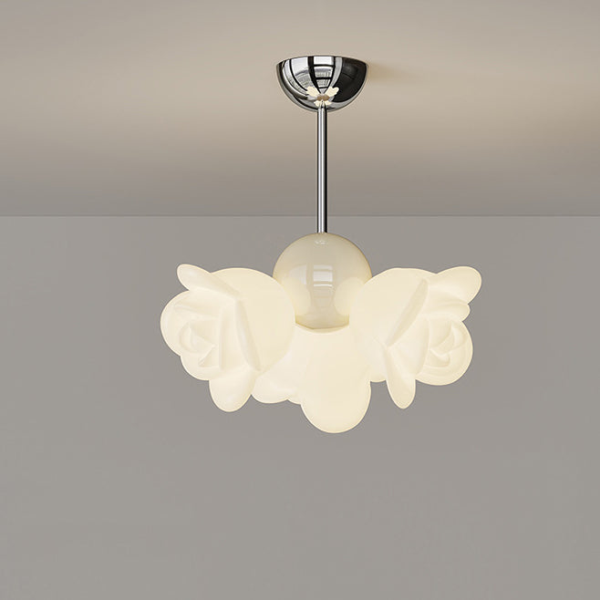 Contemporary Creative Cream Floral Iron PE 3-Light Chandelier For Bedroom