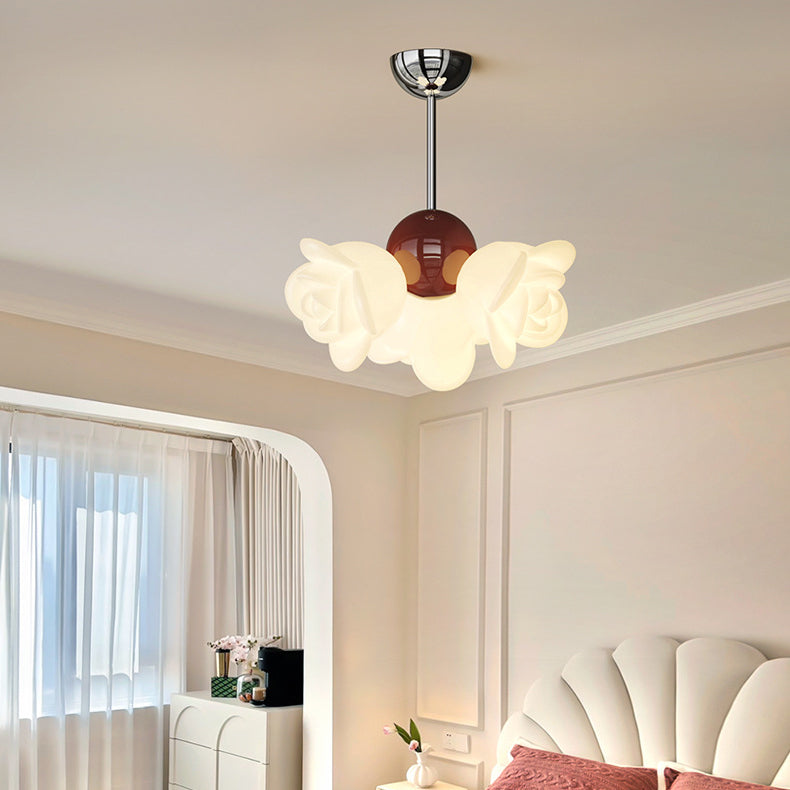 Contemporary Creative Cream Floral Iron PE 3-Light Chandelier For Bedroom