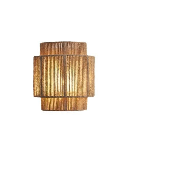 Contemporary Boho Iron Hemp Rope Half Cylinder 1-Light Wall Sconce Lamp For Bedroom