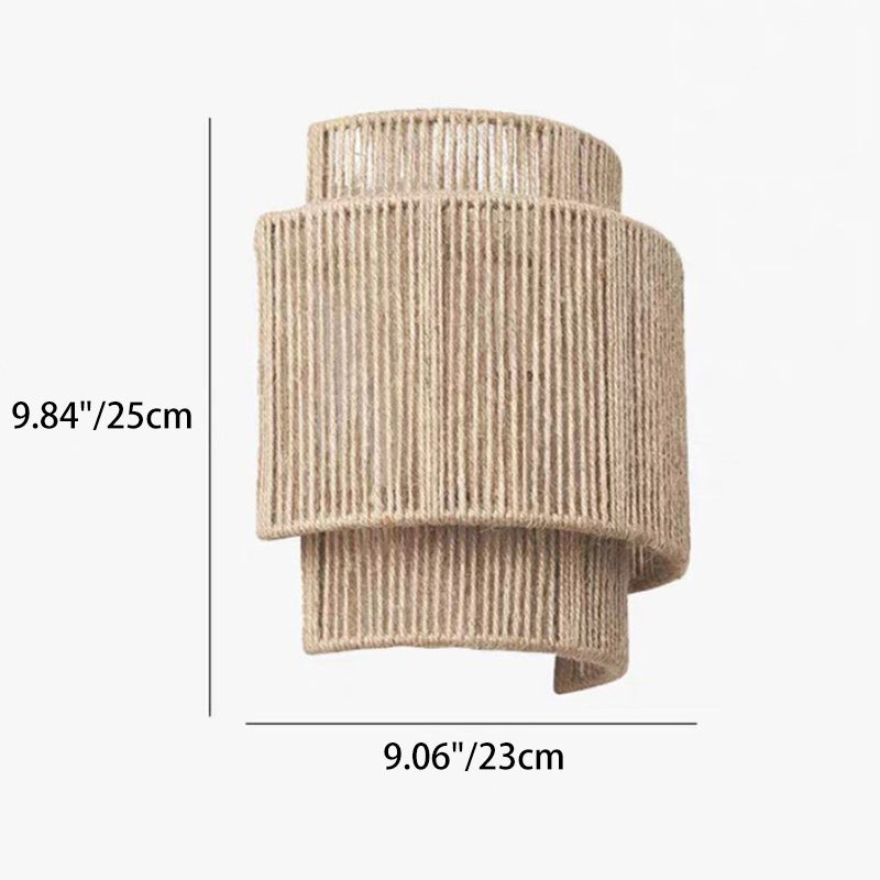 Contemporary Boho Iron Hemp Rope Half Cylinder 1-Light Wall Sconce Lamp For Bedroom