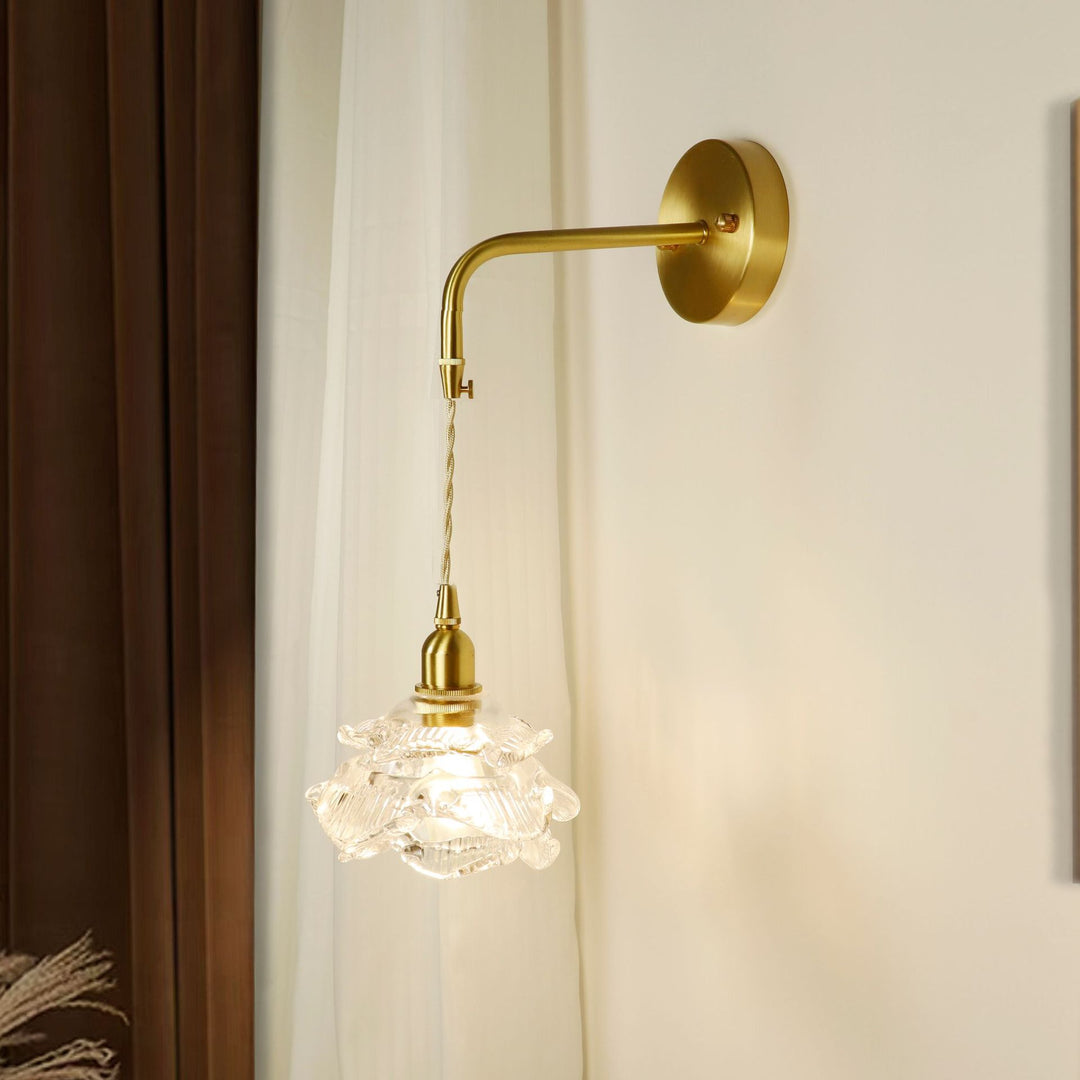 Contemporary Luxury Rose Glass Aluminum 1-Light Wall Sconce Lamp For Living Room