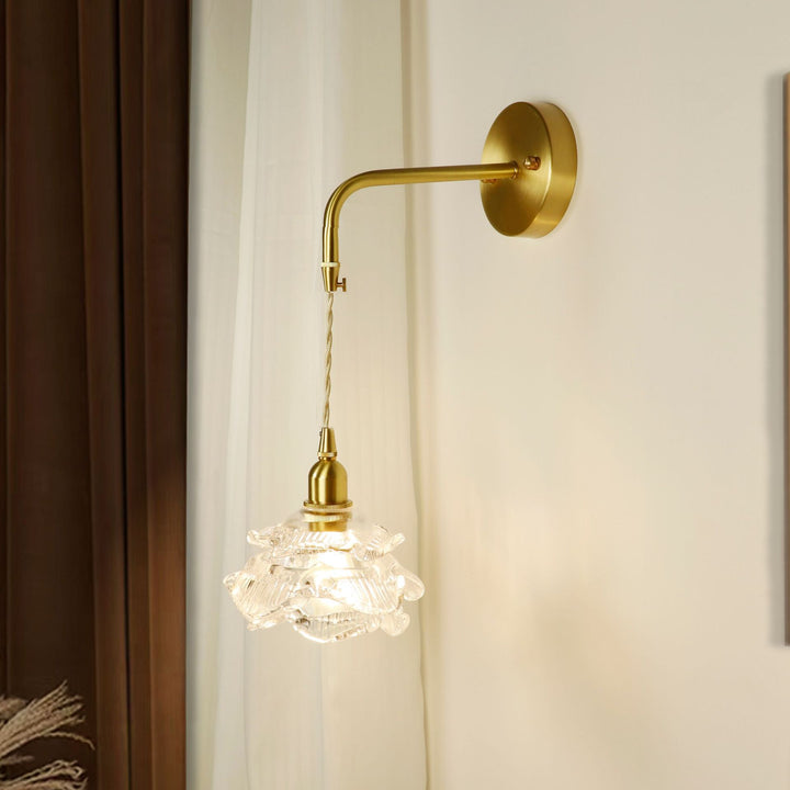 Contemporary Luxury Rose Glass Aluminum 1-Light Wall Sconce Lamp For Living Room
