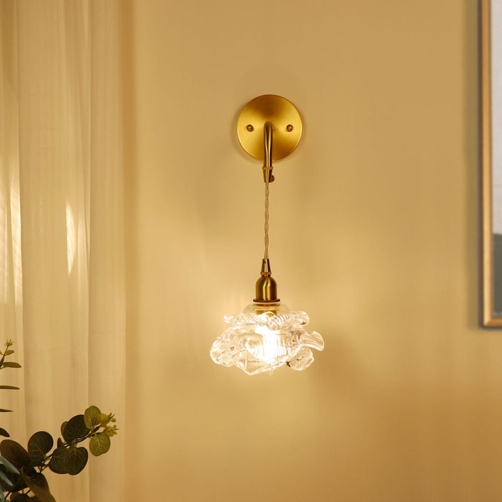 Contemporary Luxury Rose Glass Aluminum 1-Light Wall Sconce Lamp For Living Room