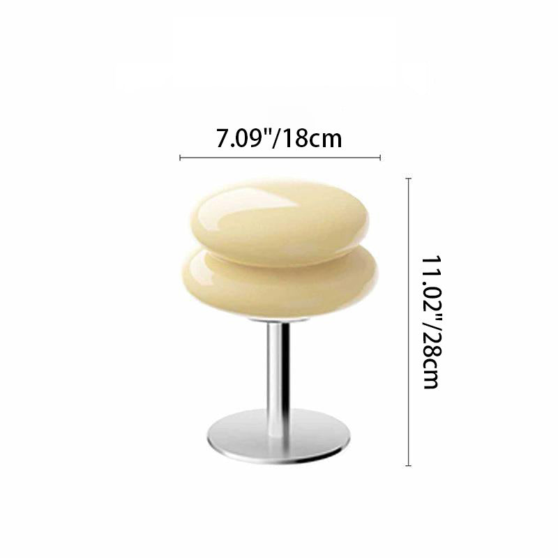 Moderne minimalistische Doppelschicht-Kuchenform Glas Eisen 1-Licht Tischlampe für das Schlafzimmer 