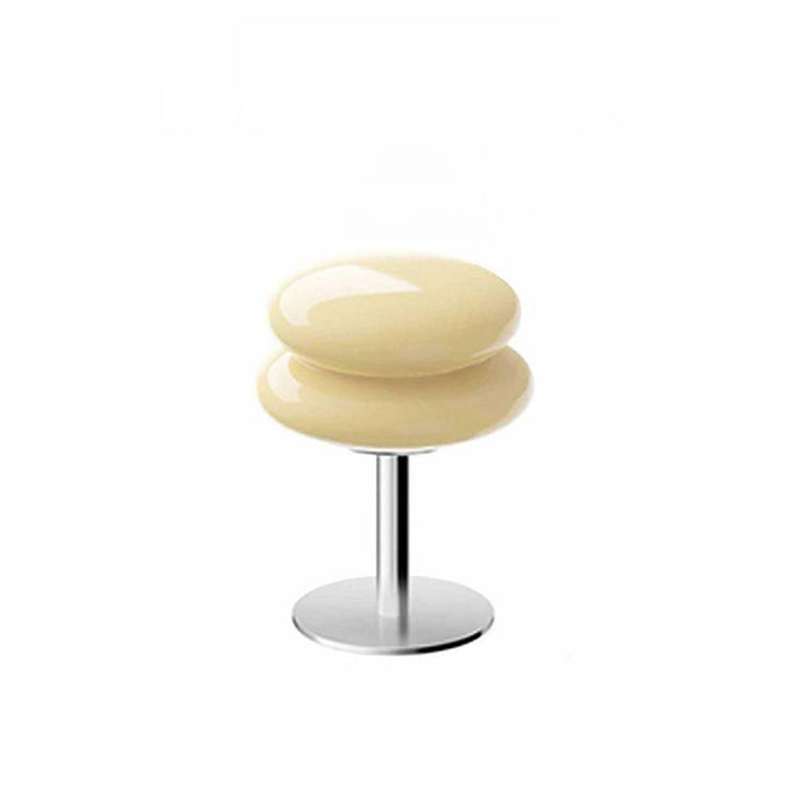 Moderne minimalistische Doppelschicht-Kuchenform Glas Eisen 1-Licht Tischlampe für das Schlafzimmer 