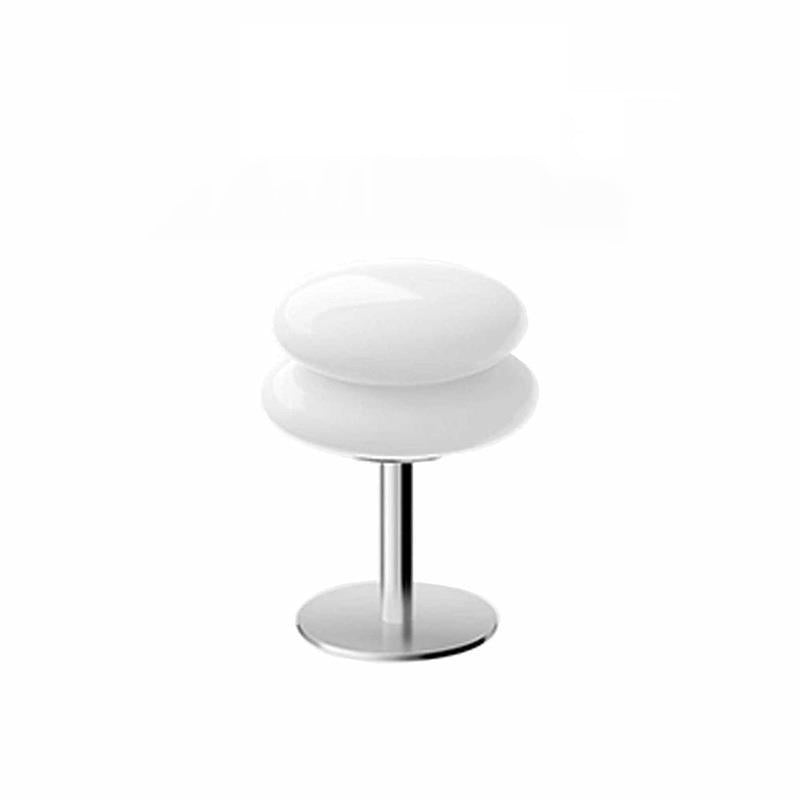 Moderne minimalistische Doppelschicht-Kuchenform Glas Eisen 1-Licht Tischlampe für das Schlafzimmer 