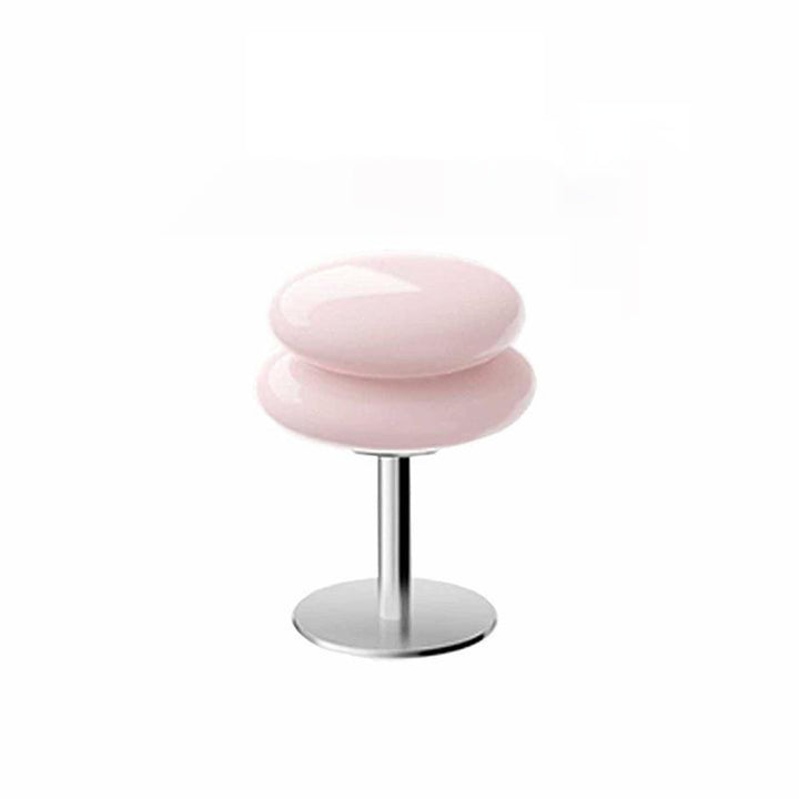 Moderne minimalistische Doppelschicht-Kuchenform Glas Eisen 1-Licht Tischlampe für das Schlafzimmer 