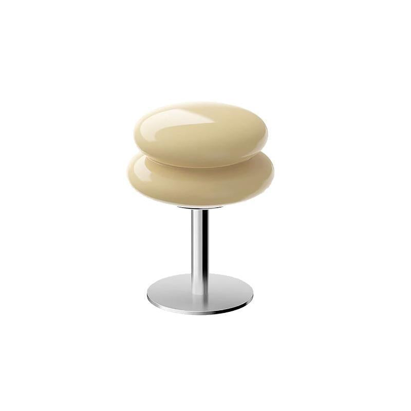 Moderne minimalistische Doppelschicht-Kuchenform Glas Eisen 1-Licht Tischlampe für das Schlafzimmer 