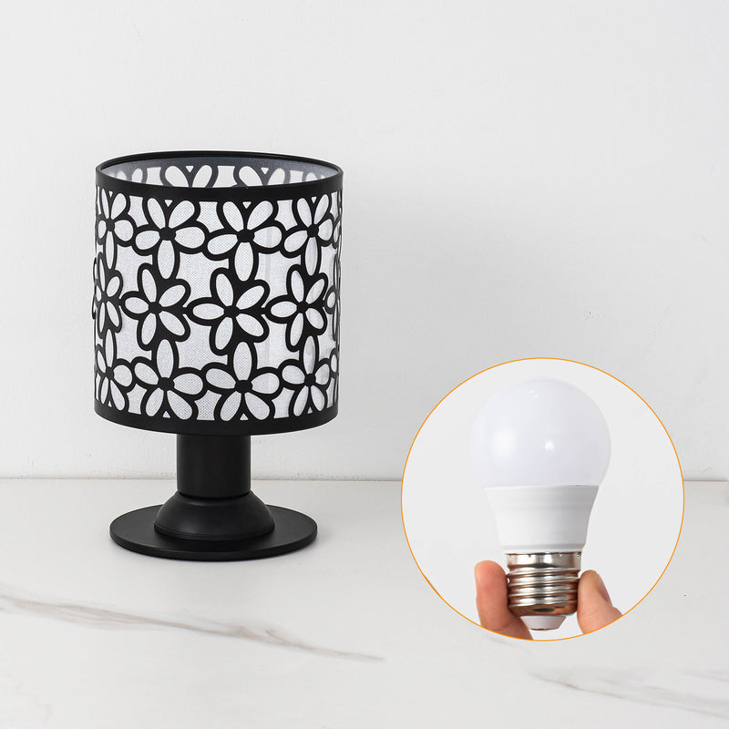 Zeitgenössische kreative Eisenstoffzylinder-Blumenmuster-USB-LED-Tischlampe für das Schlafzimmer 