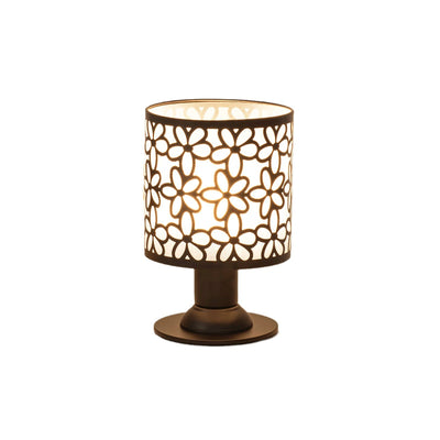 Zeitgenössische kreative Eisenstoffzylinder-Blumenmuster-USB-LED-Tischlampe für das Schlafzimmer 