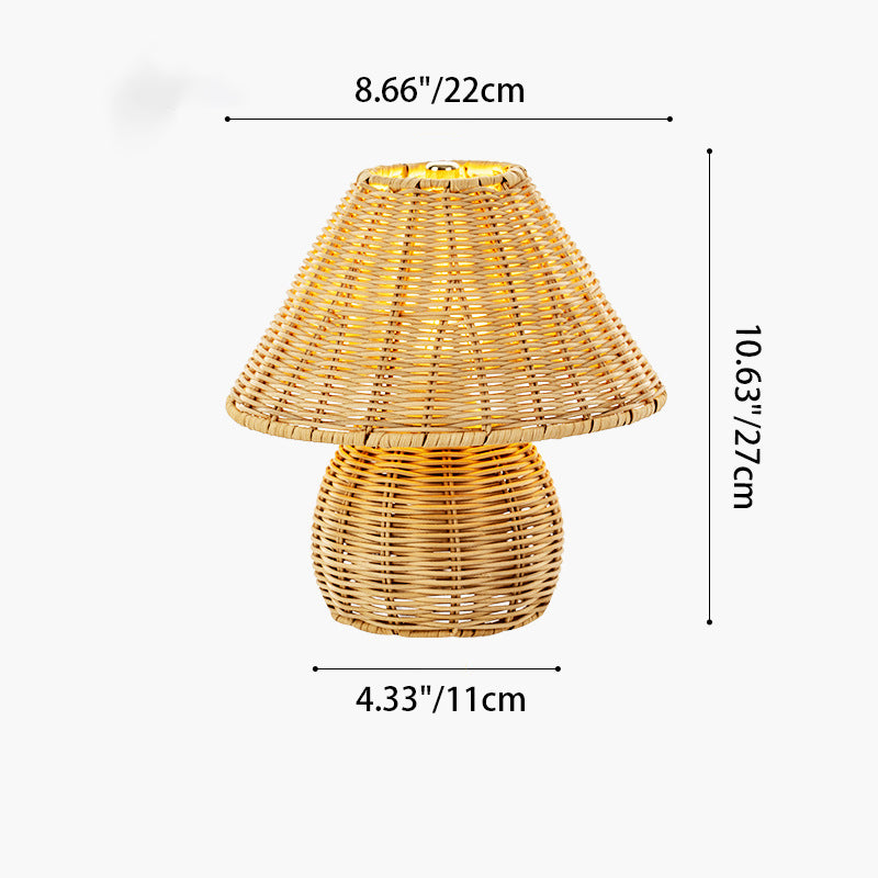 مصباح طاولة LED USB حديدي على شكل مخروط قاعدة كرة يابانية تقليدية بحبل قنب من الخيزران لغرفة النوم 