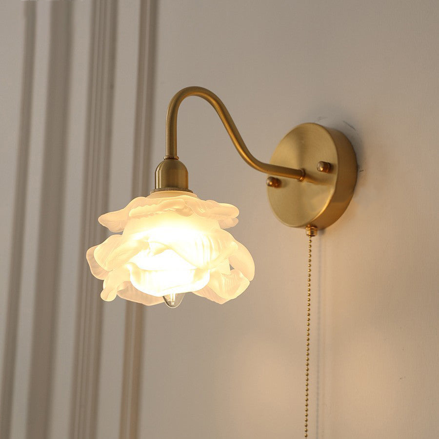 Applique Murale Contemporaine Créative en Laiton avec Fleurs en Forme de Rose, Méduse et Verre à 1 Lumière pour Chambre 