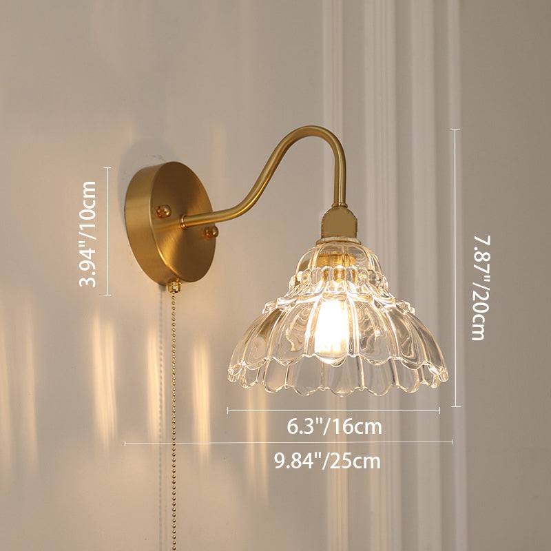 Applique Murale Contemporaine Créative en Laiton avec Fleurs en Forme de Rose, Méduse et Verre à 1 Lumière pour Chambre 