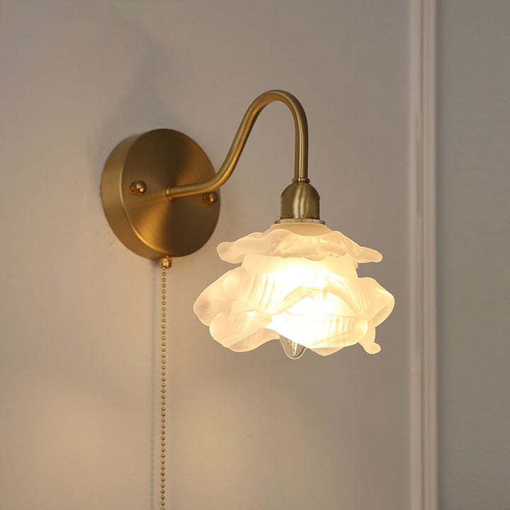 Applique Murale Contemporaine Créative en Laiton avec Fleurs en Forme de Rose, Méduse et Verre à 1 Lumière pour Chambre 