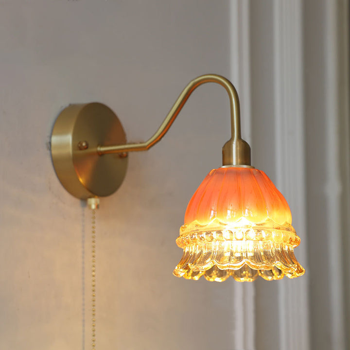 Applique Murale Contemporaine Créative en Laiton avec Fleurs en Forme de Rose, Méduse et Verre à 1 Lumière pour Chambre 