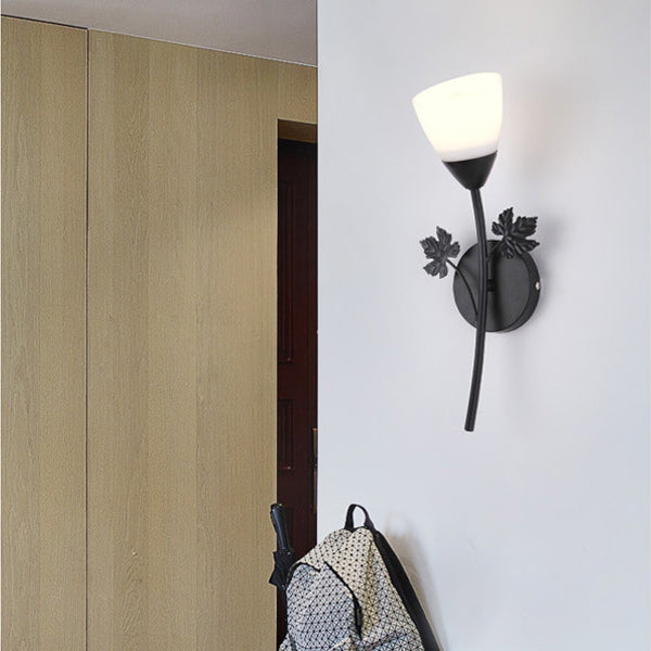 Applique Murale Contemporaine Créative en Verre et Fer avec Motif de Rose 1/2 Lumière pour Chambre 
