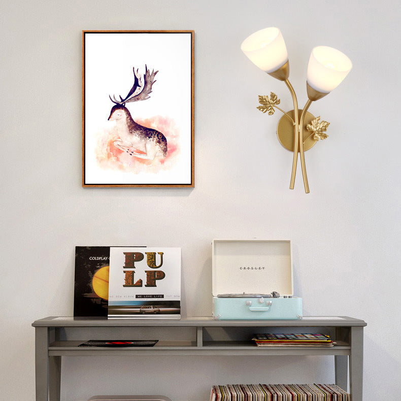 Applique Murale Contemporaine Créative en Verre et Fer avec Motif de Rose 1/2 Lumière pour Chambre 